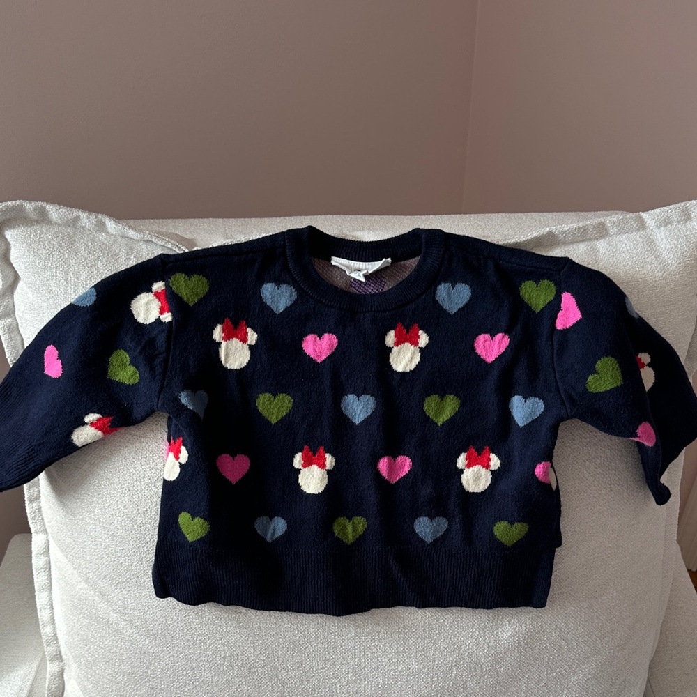 Disney GAP Kids Navy Sweater with Colorful Minnie Mouse and Heart Pattern